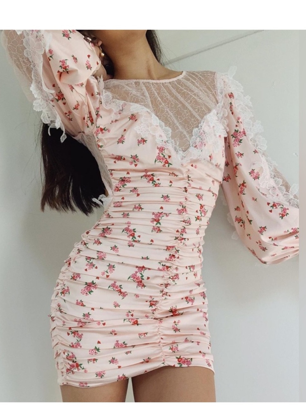 For Love And Lemons Aster Floral Mini Satin and Lace Dress. Small.